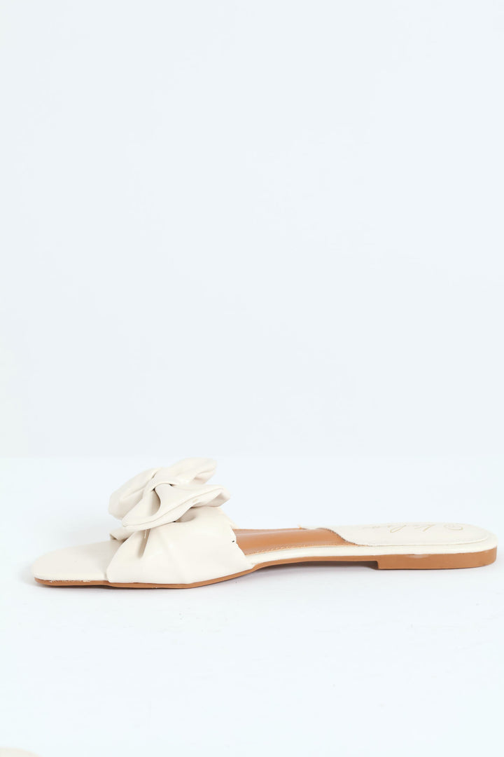 Big Bow Push-In Mule Sandal - Off White