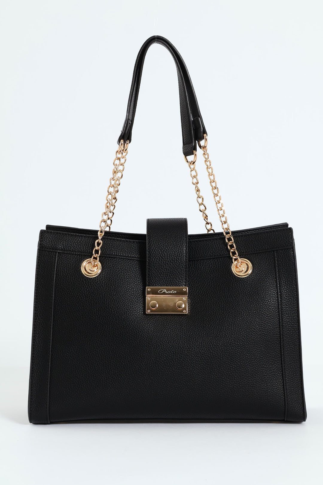 Chain Detail Gold Clasp Shopper - Black