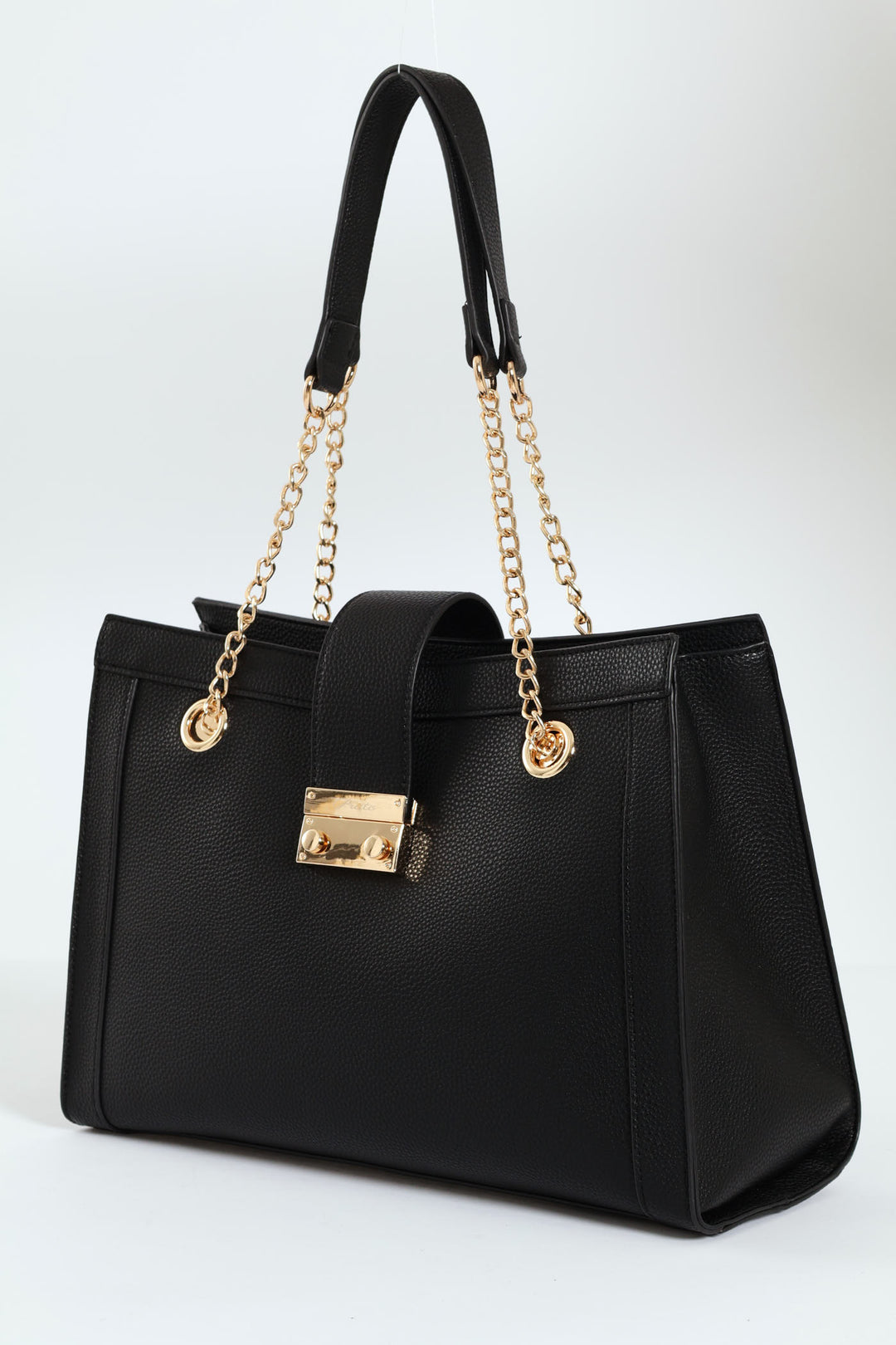 Chain Detail Gold Clasp Shopper - Black