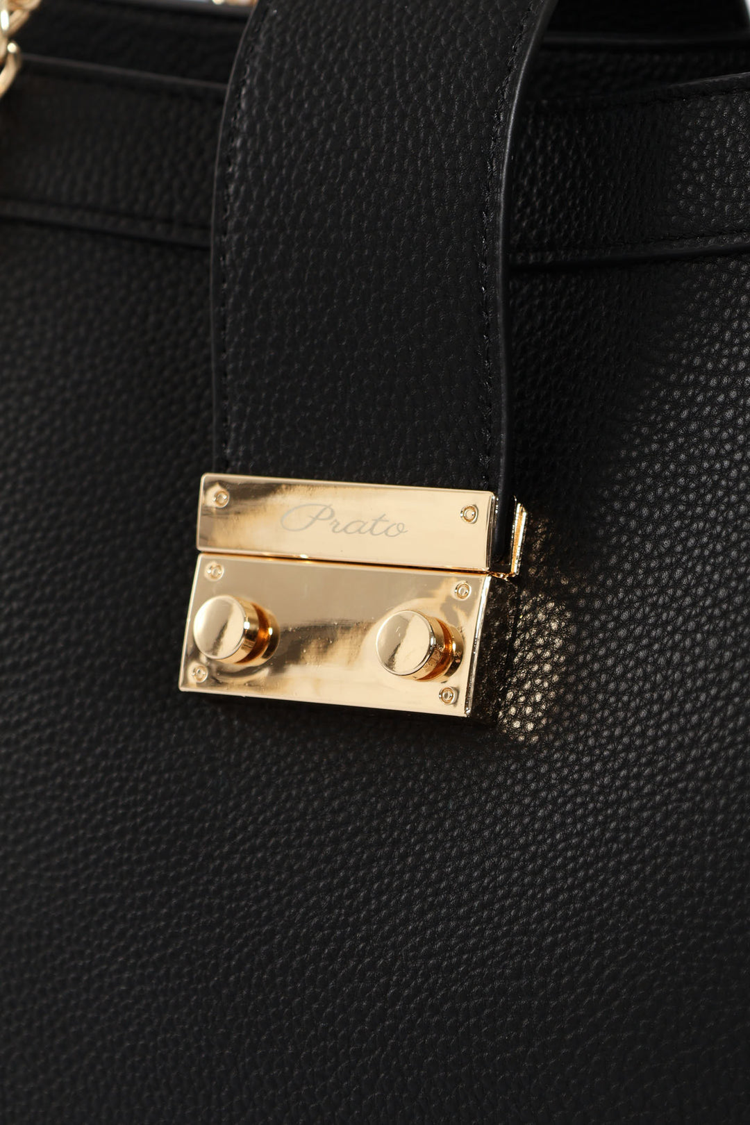 Chain Detail Gold Clasp Shopper - Black