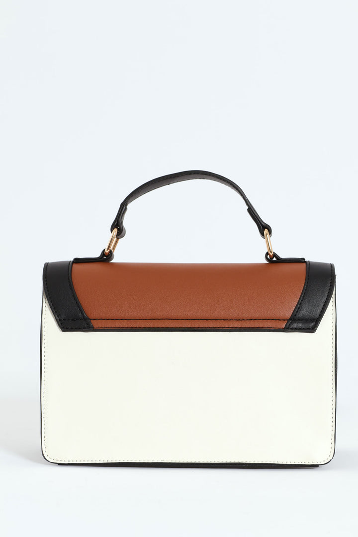 Colour Block Top Handle Satchel With Gold Clasp