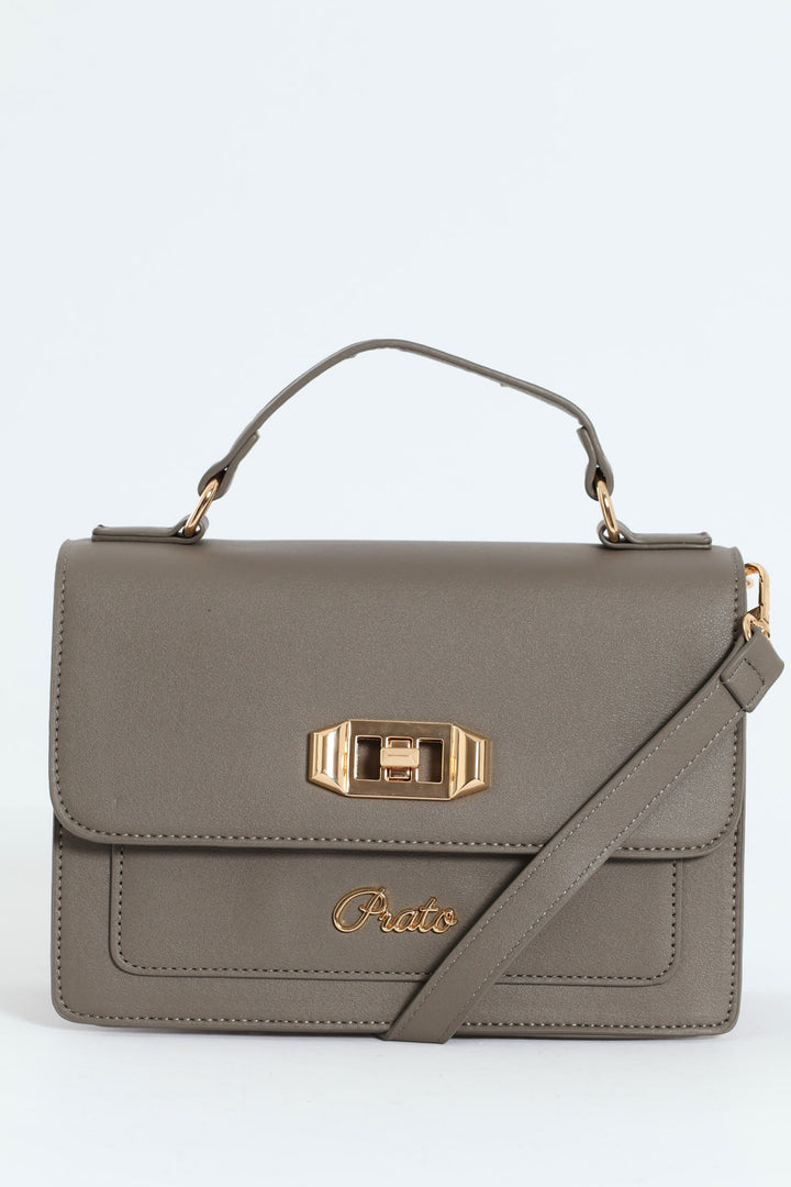 Gold Clasp Top Handle Satchel - Dark Grey