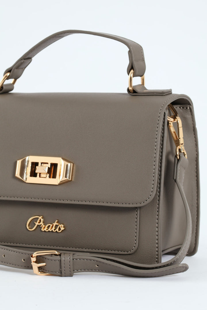 Gold Clasp Top Handle Satchel - Dark Grey