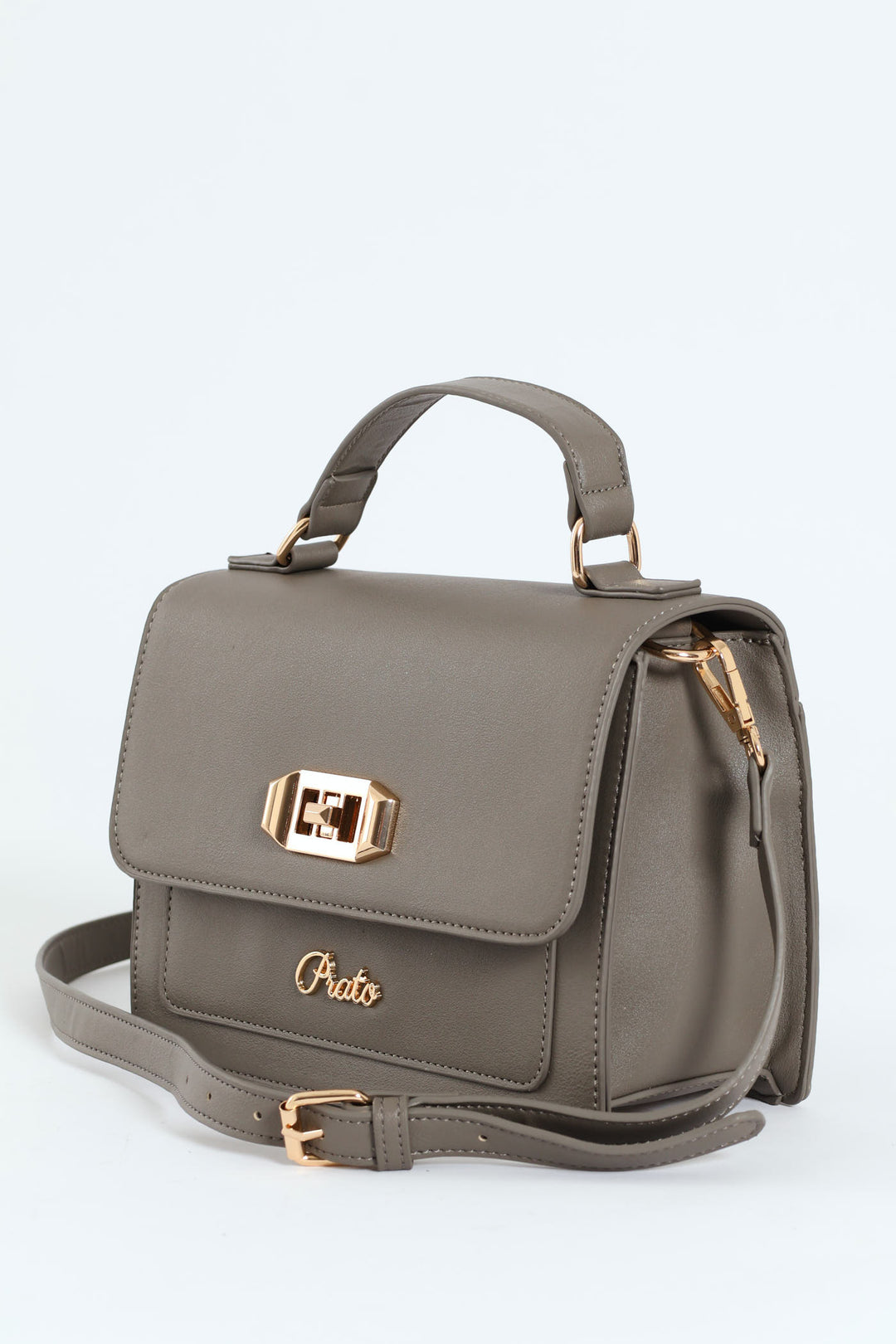 Gold Clasp Top Handle Satchel - Dark Grey