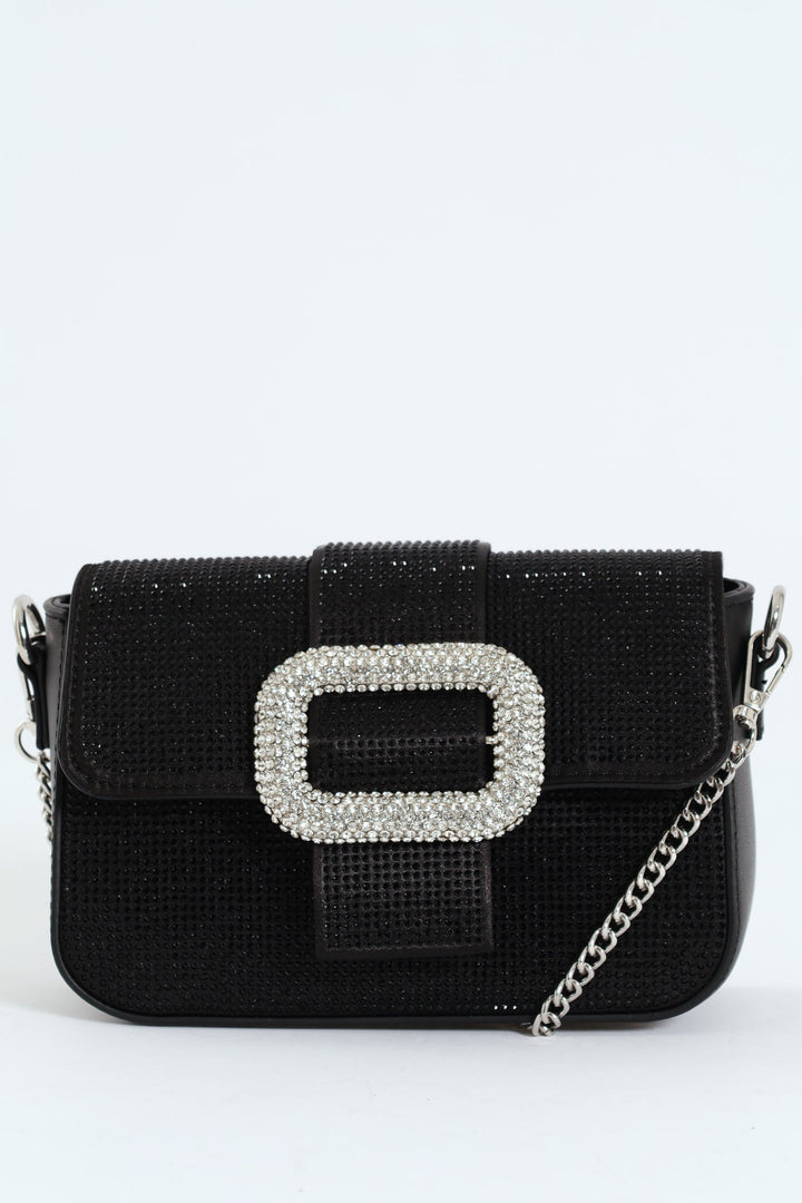 Rhinestone Evening Satchel - Black