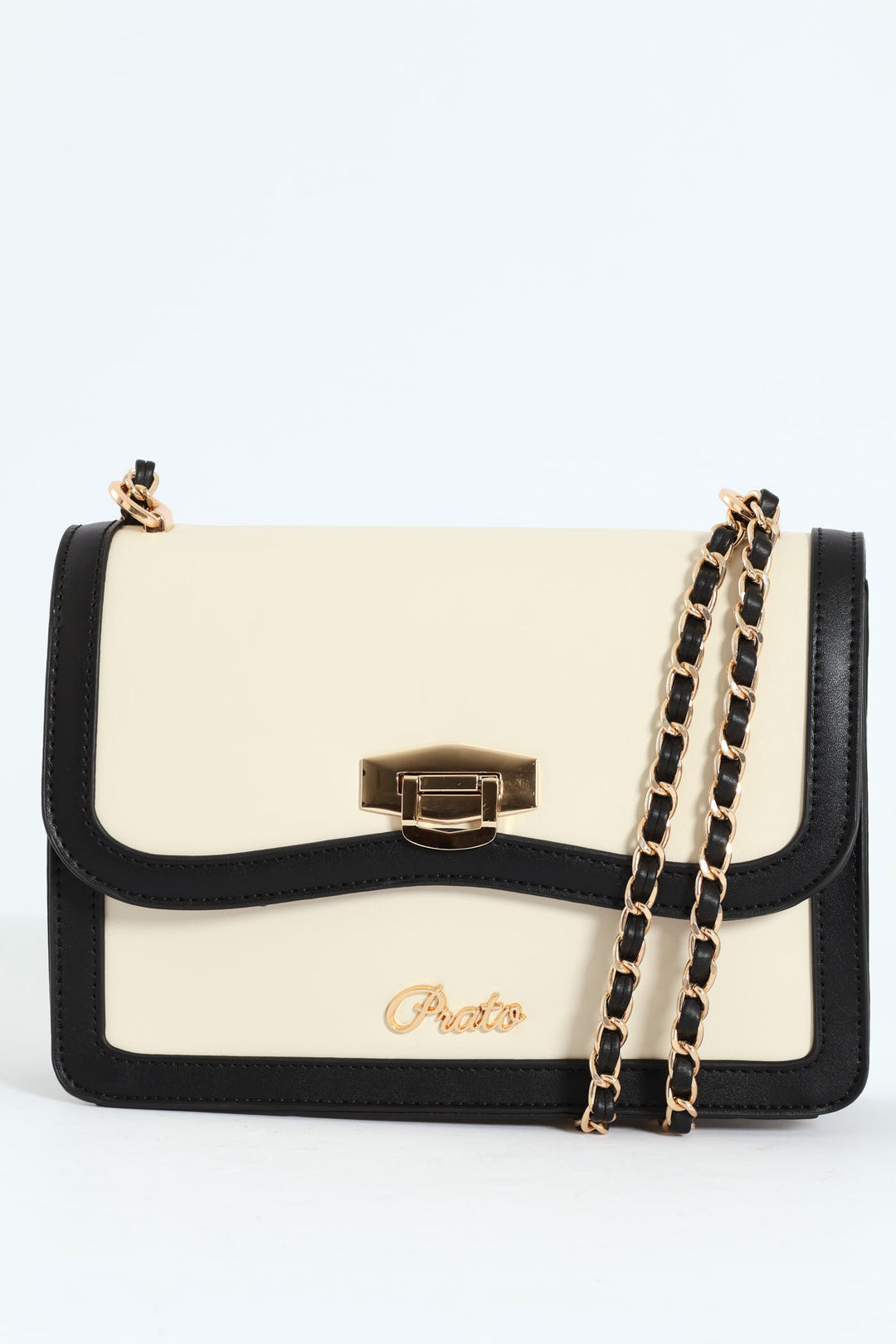 Colour Block Chain Shoulder Strap Bag - Cream