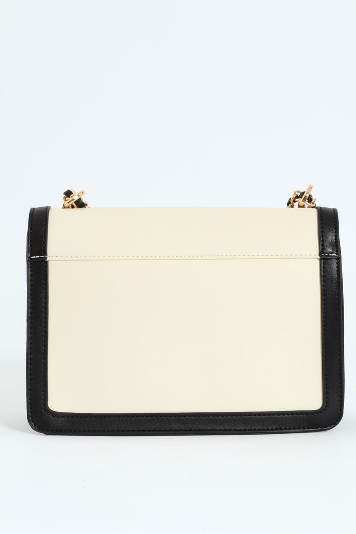 Colour Block Chain Shoulder Strap Bag - Cream