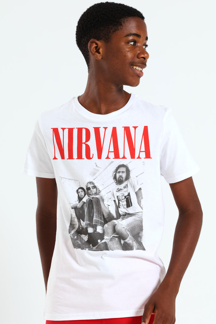 Boys Nirvana Band Photo Tee - White