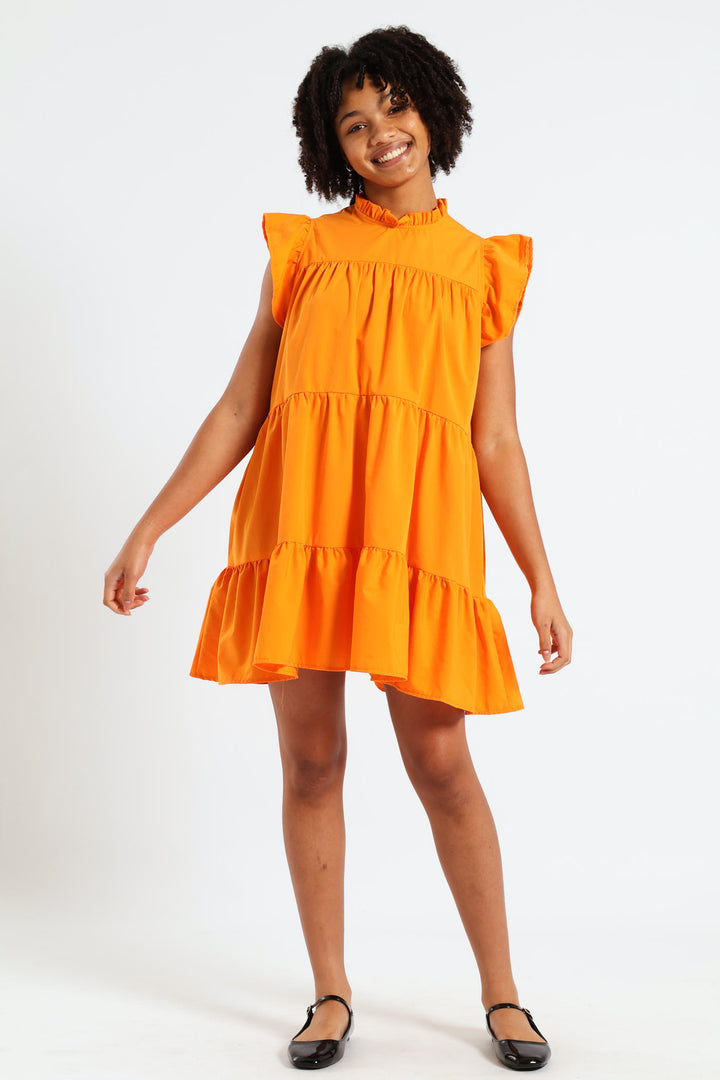 Girls Tiered Dress - Orange