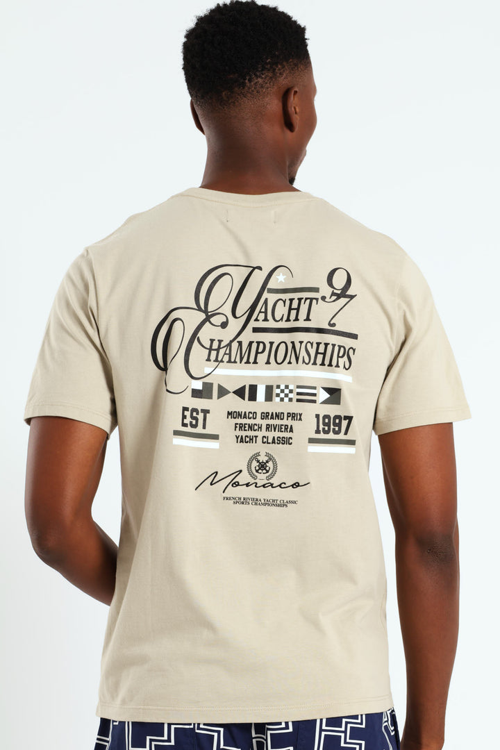 Yacht Championships Front & Back Embroidered Tee - Stone