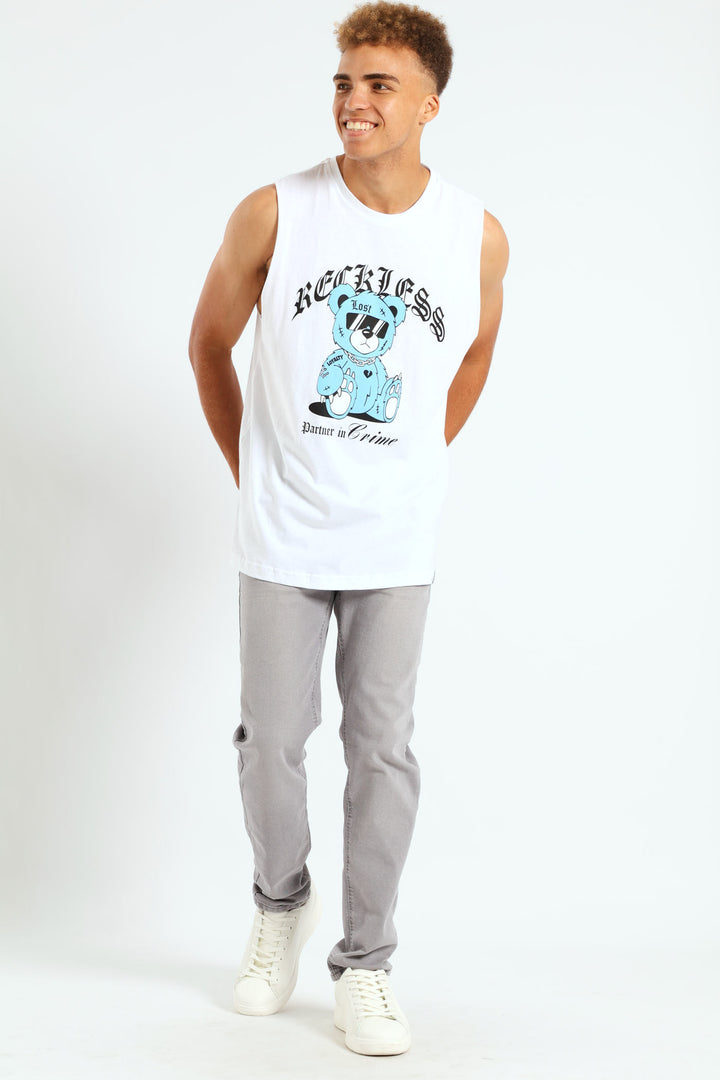 Teddy Muscle Hugger Tee - White