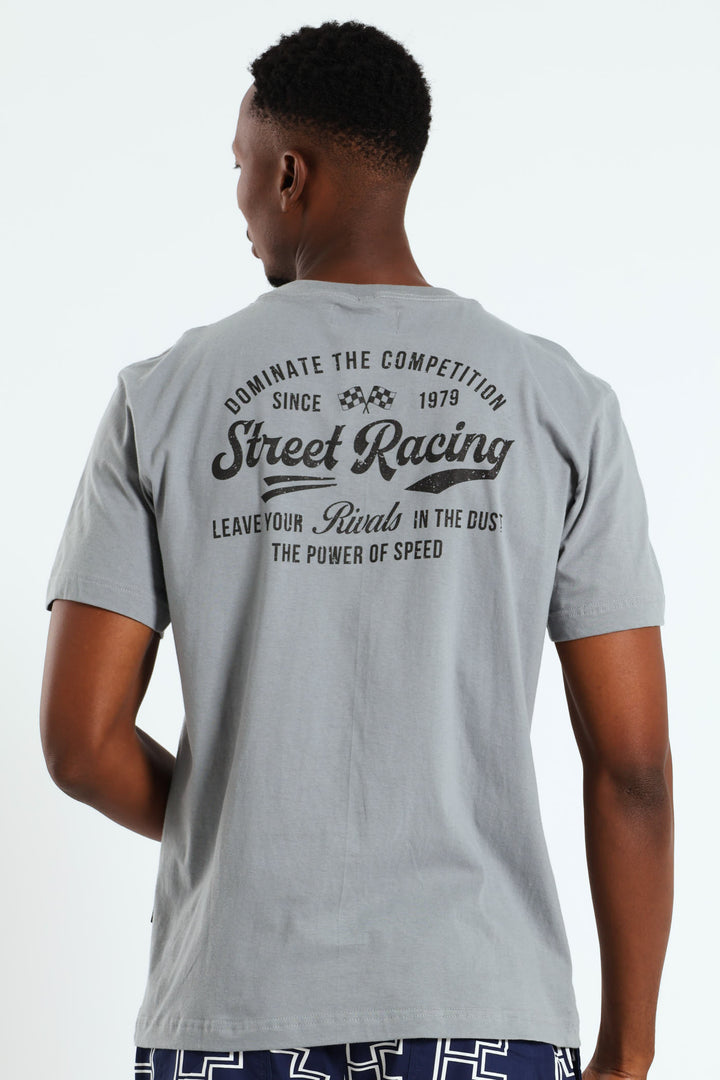 Street Racing Front & Back Tee - Grey Melange