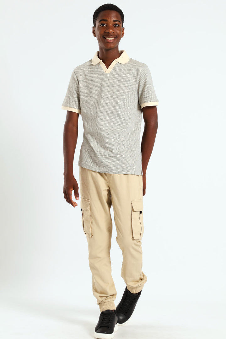 Boys Mini Check Polo Tee - Stone