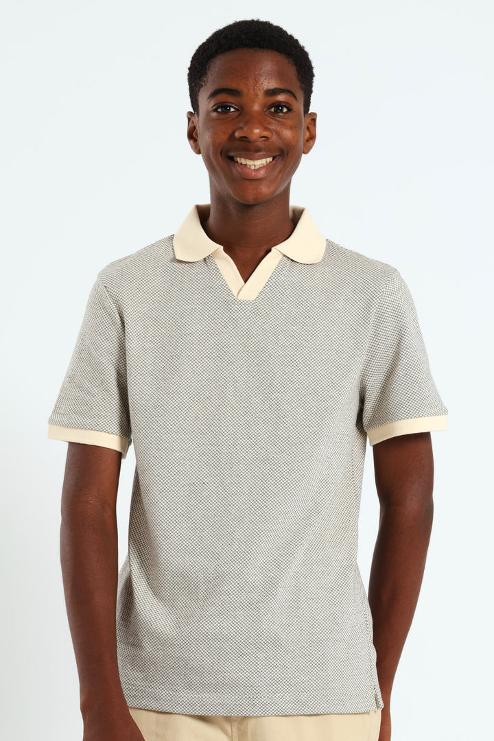 Boys Mini Check Polo Tee - Stone