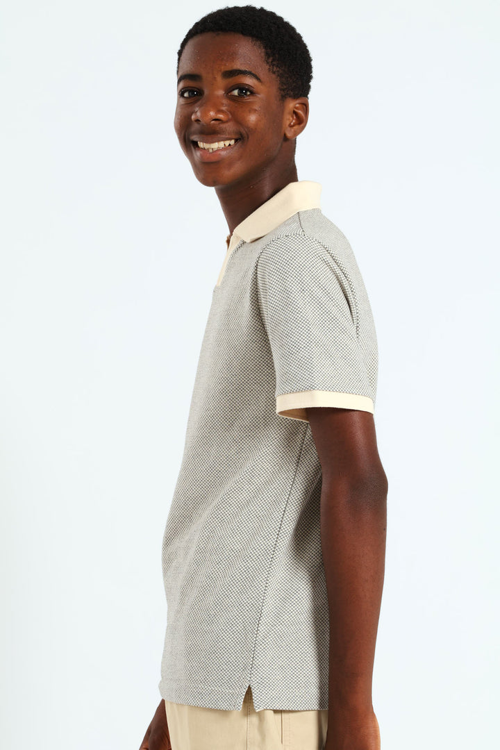 Boys Mini Check Polo Tee - Stone