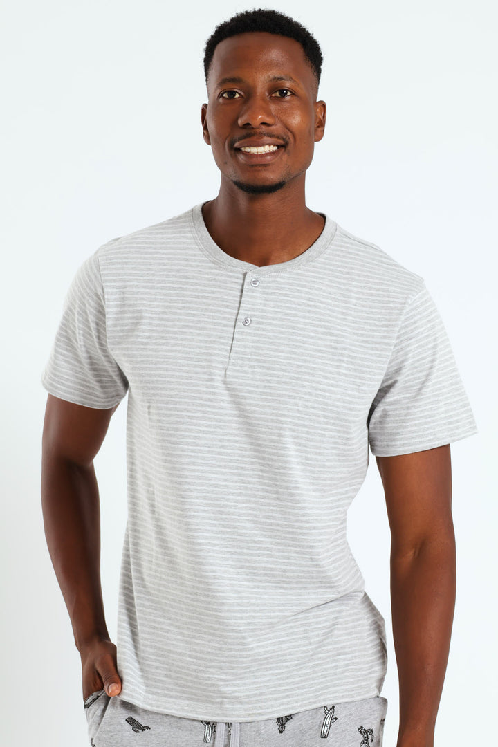 Feather Stripe Henley Sleep Shirt - Grey