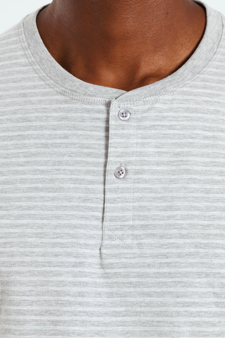 Feather Stripe Henley Sleep Shirt - Grey