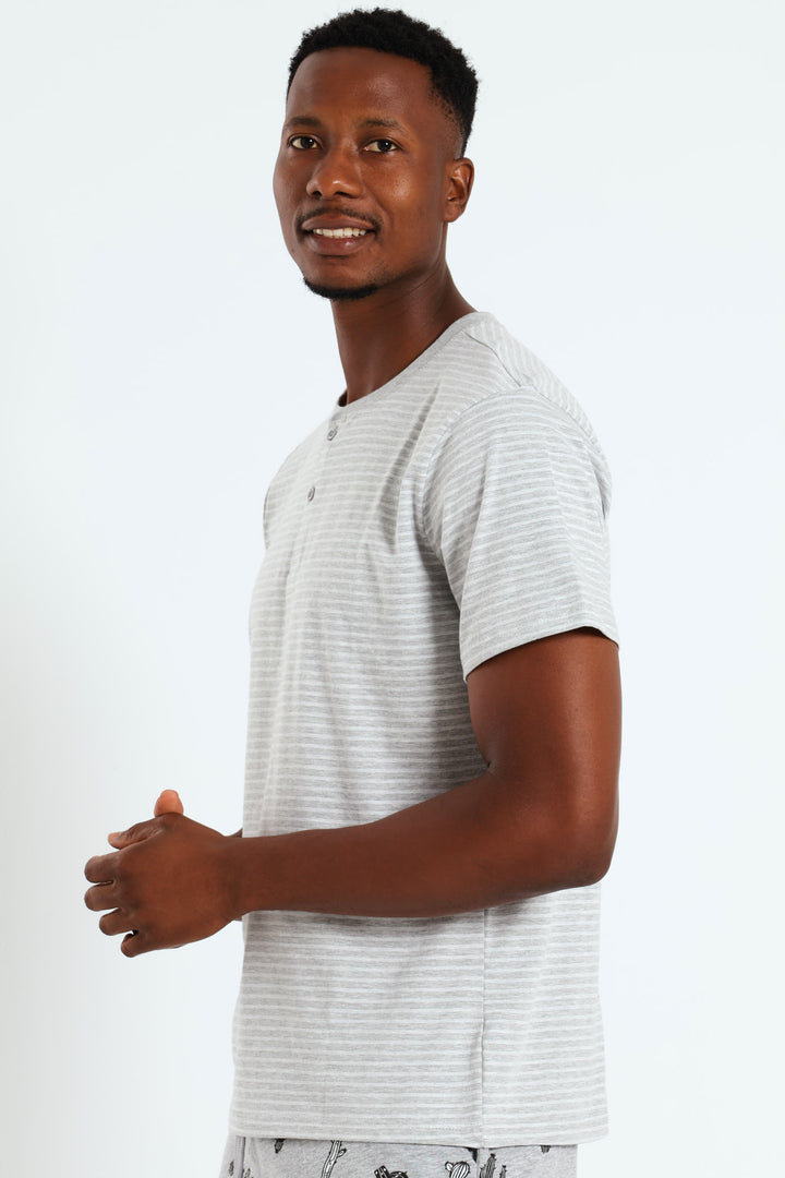 Feather Stripe Henley Sleep Shirt - Grey