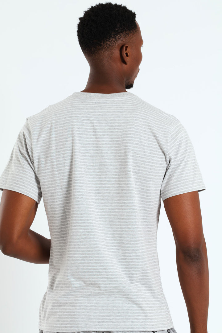 Feather Stripe Henley Sleep Shirt - Grey