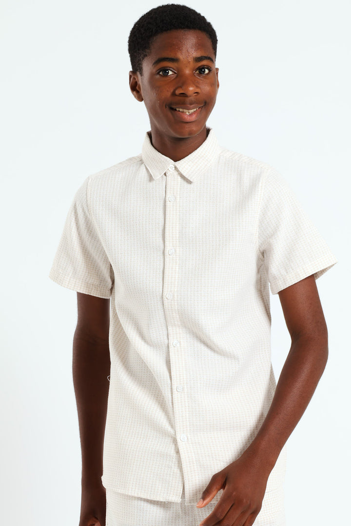 Boys Linen Textured Shirt - Cream