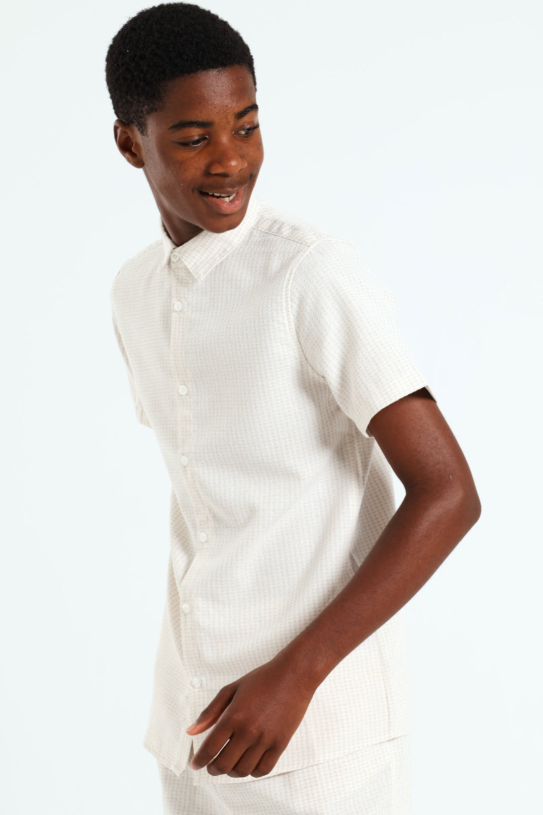 Boys Linen Textured Shirt - Cream