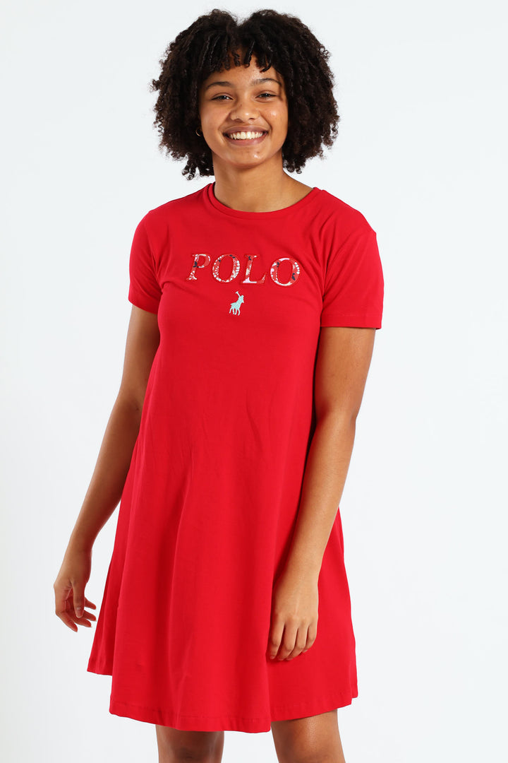 Girls Cara T-Shirt Dress - Red