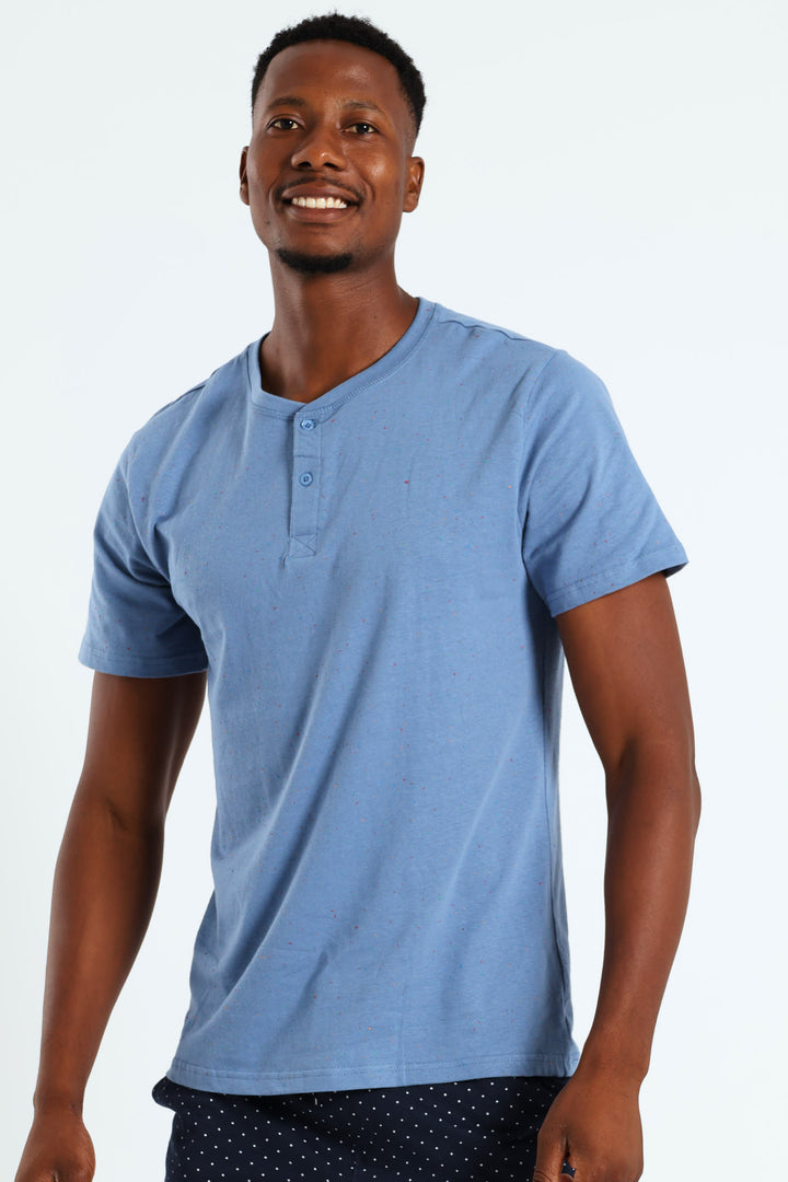 Speckle Henley Sleep Top - Mid Blue