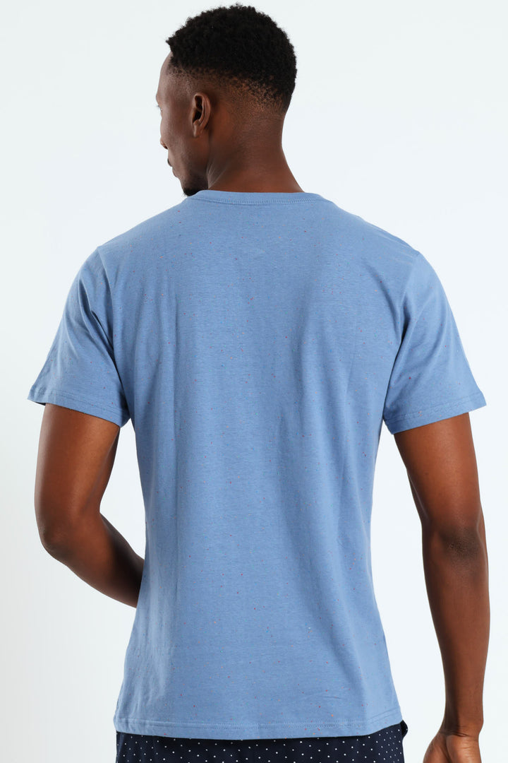 Speckle Henley Sleep Top - Mid Blue