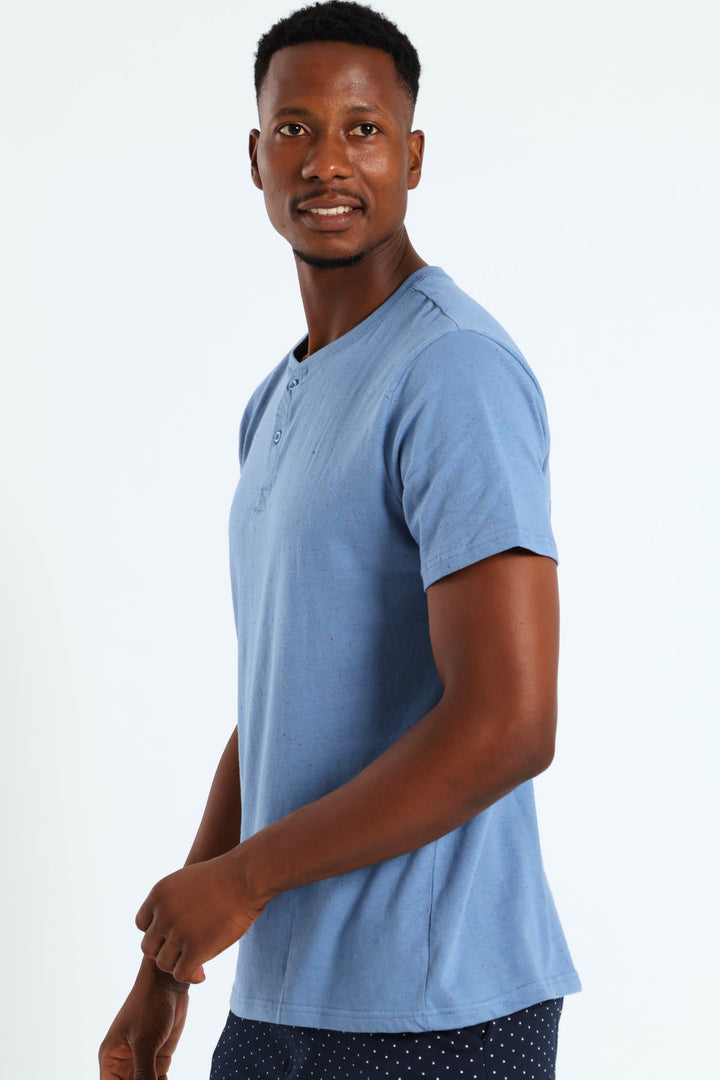 Speckle Henley Sleep Top - Mid Blue