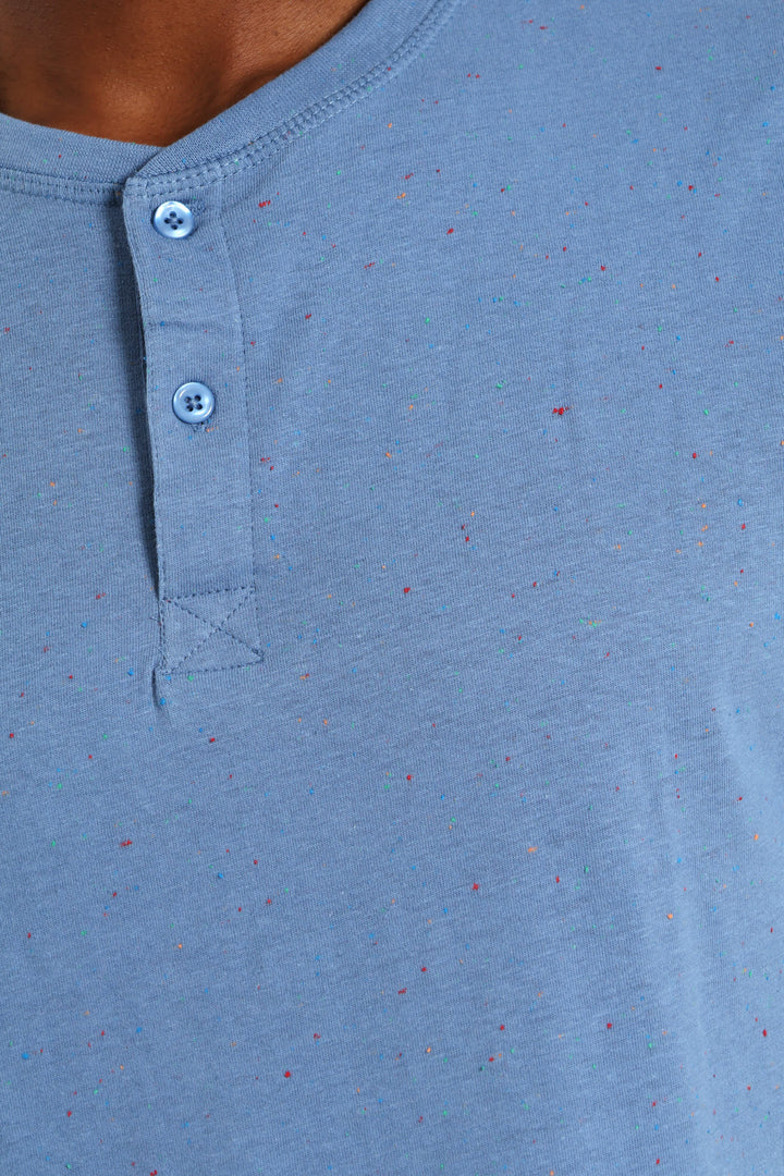 Speckle Henley Sleep Top - Mid Blue