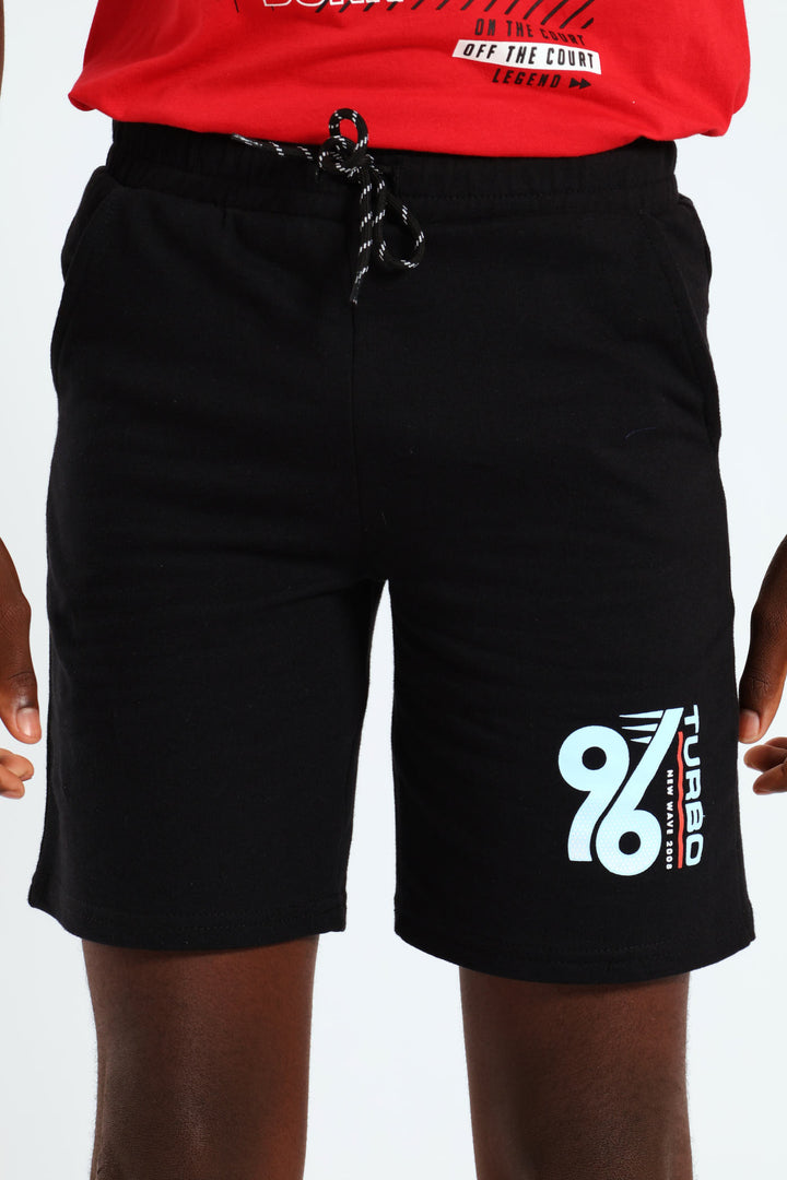 Boys Car Print Fleece Shorts - Black