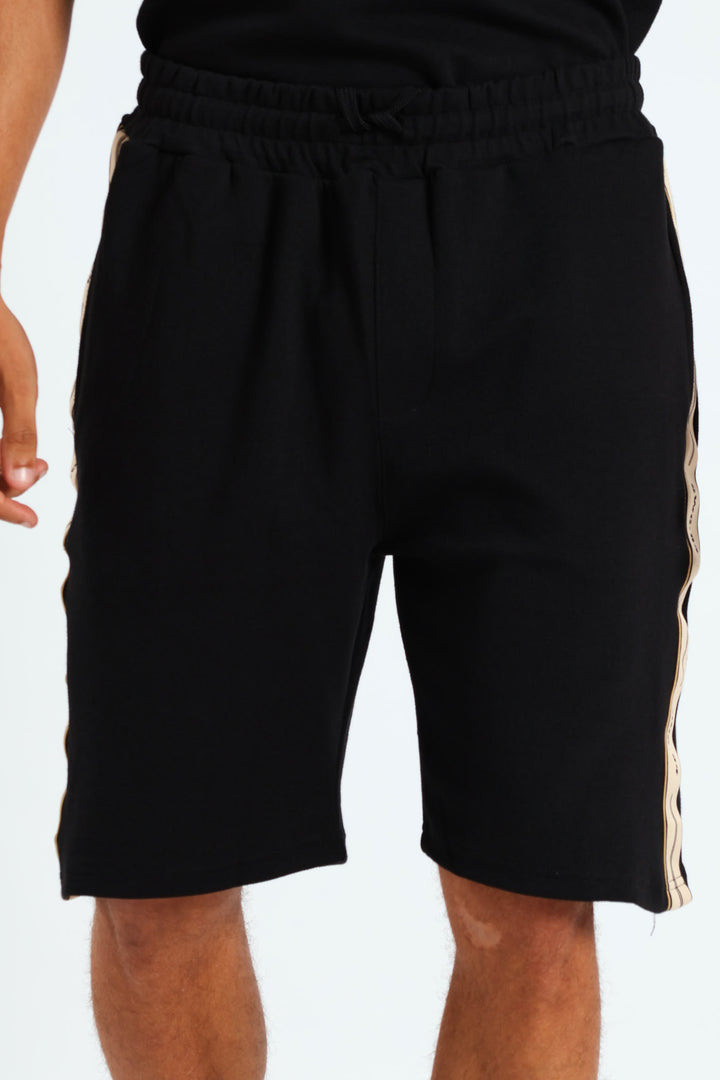 Pique Side Stripe Shorts - Black