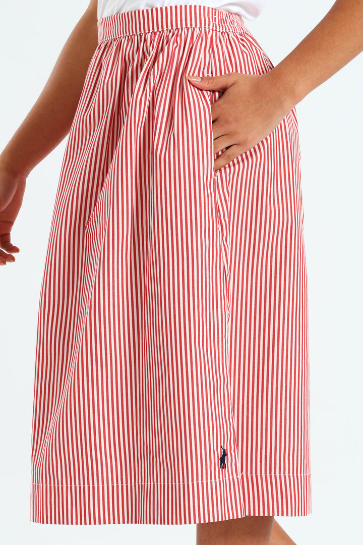 Girls Gillian Stripe Skirt - Red