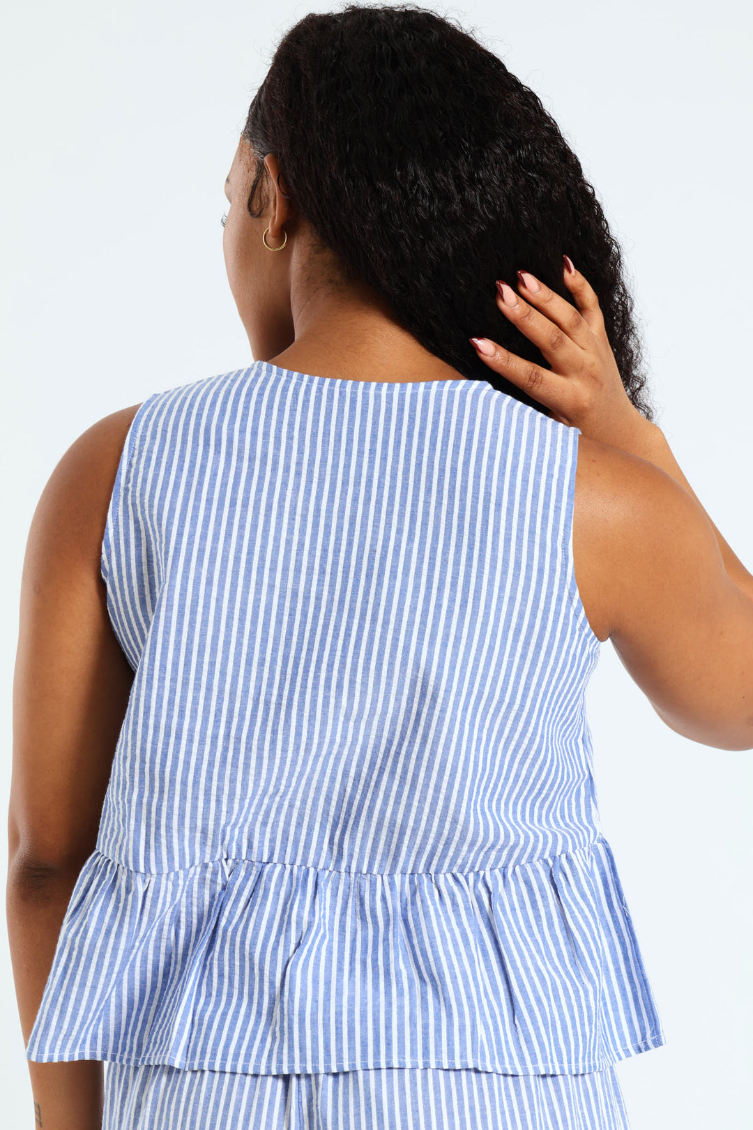 Pinstripe Bow Blouse - Light Blue