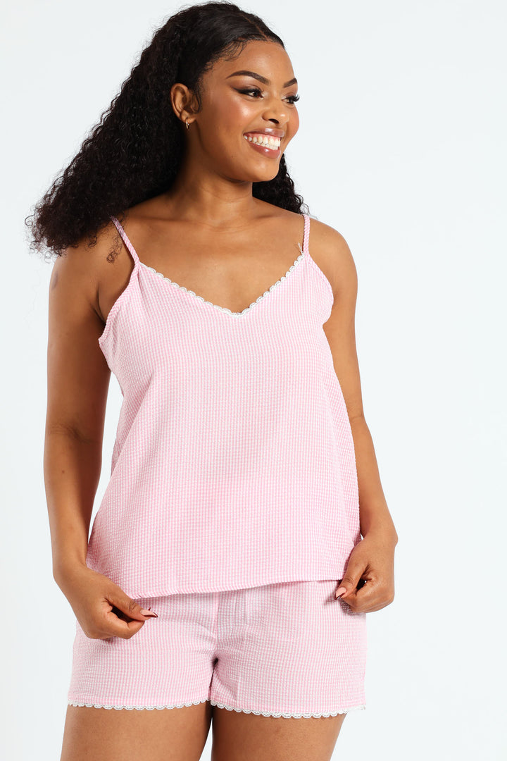 Strappy Top & Woven Short Sleep Set - Pink