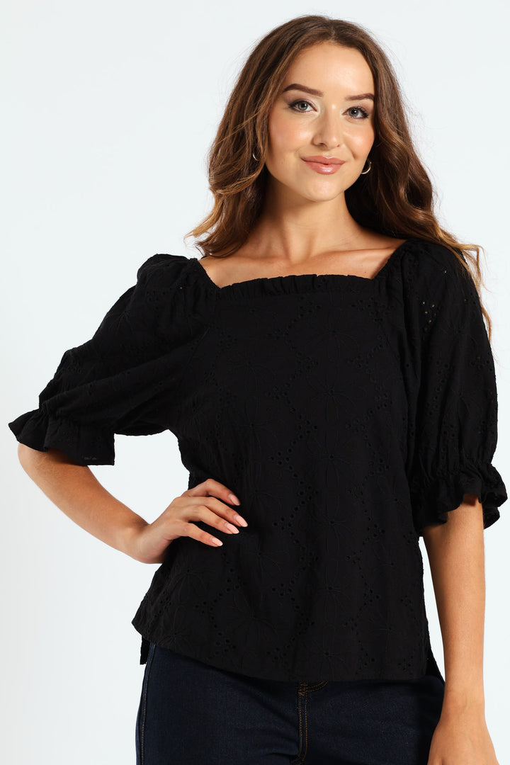 Bardot Anglaise Top - Black