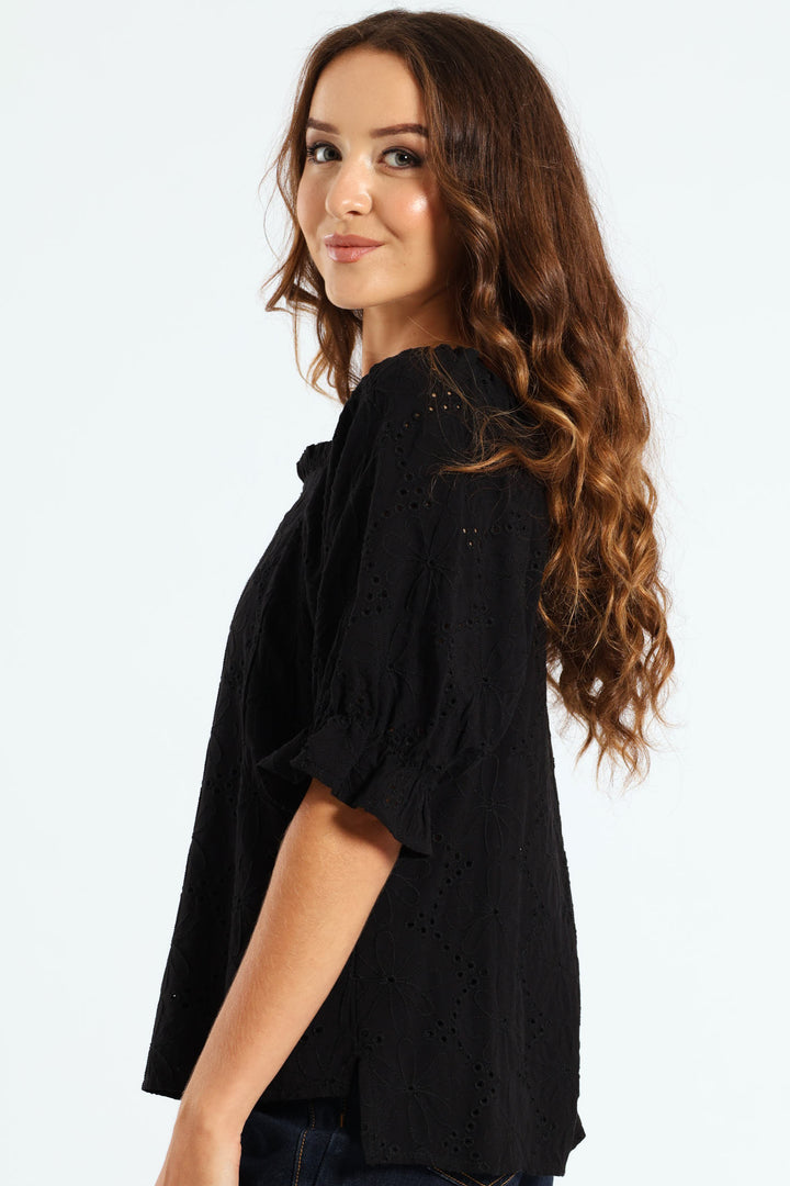 Bardot Anglaise Top - Black