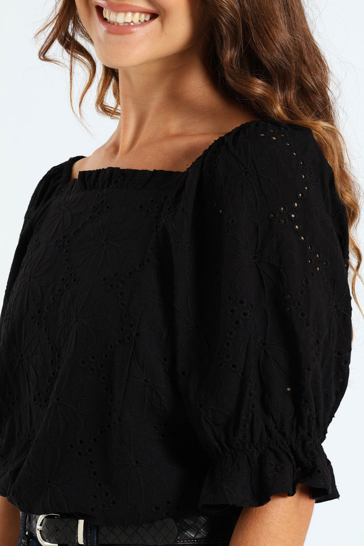 Bardot Anglaise Top - Black