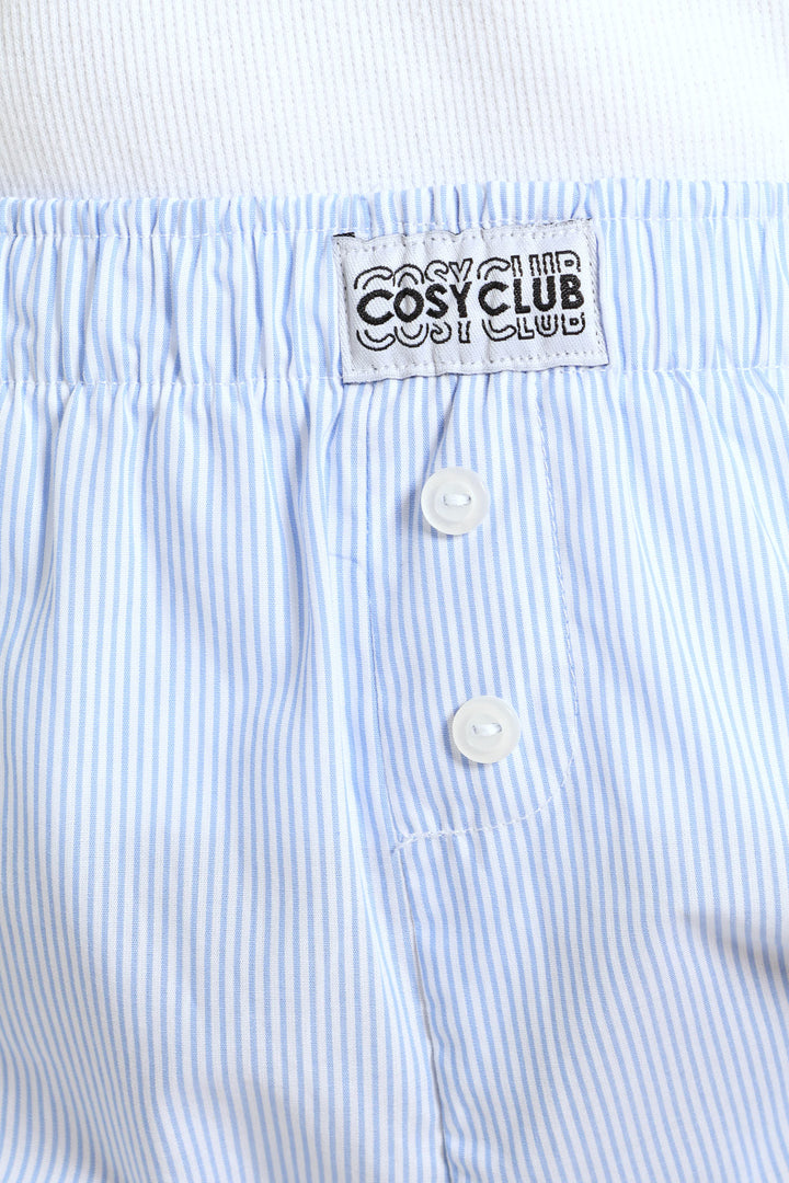 Woven Stripe Boxer Shorts - White/Blue