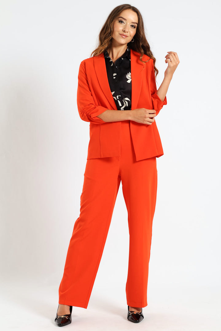 Ruched Sleeve Blazer - Orange