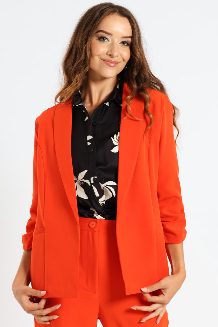 Ruched Sleeve Blazer - Orange