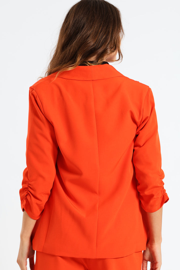 Ruched Sleeve Blazer - Orange