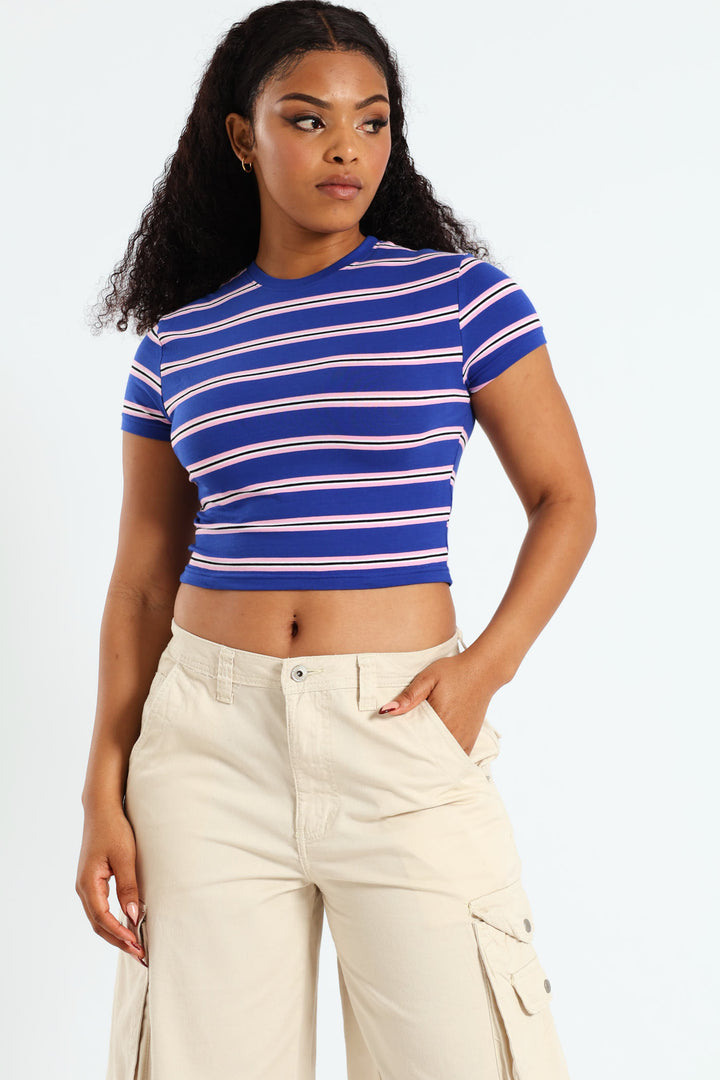 Yarn Dye Stripe Tee - Cobalt