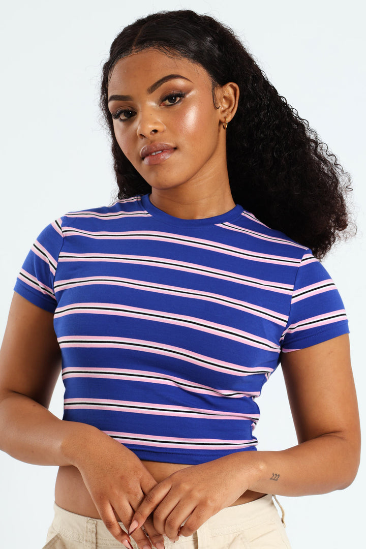 Yarn Dye Stripe Tee - Cobalt