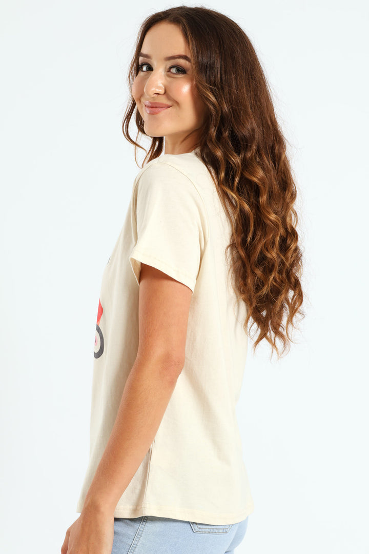 Embroidered Ciao Belle Glitter Vespa Tee - Cream