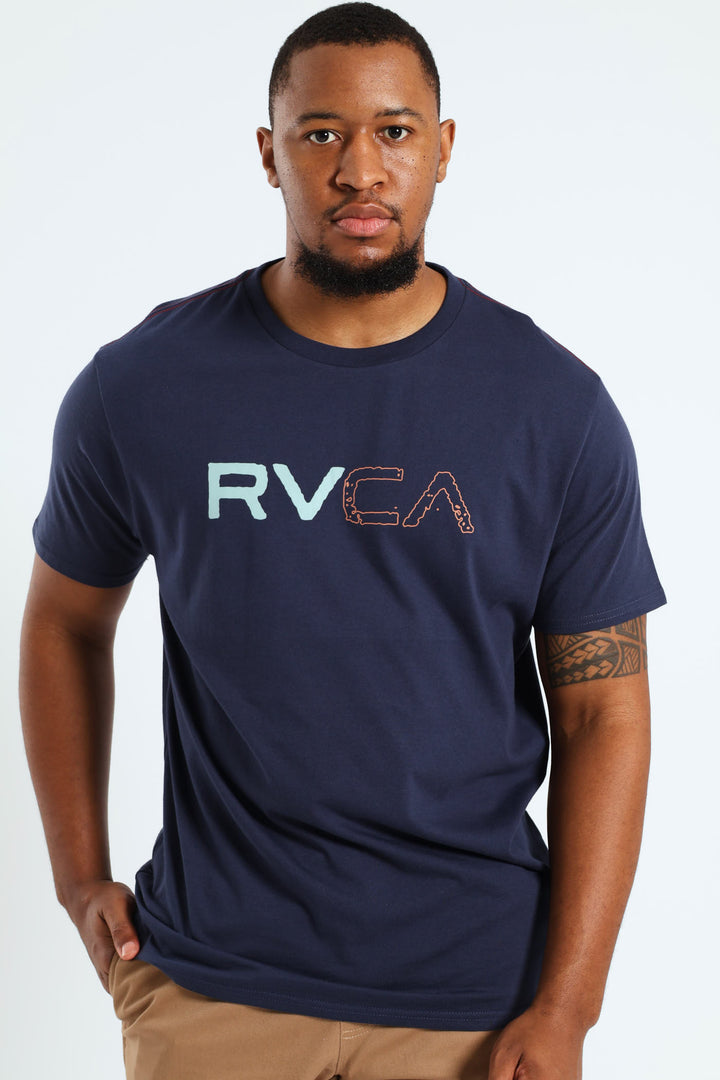 Split Path Red Stitch Tee - Navy