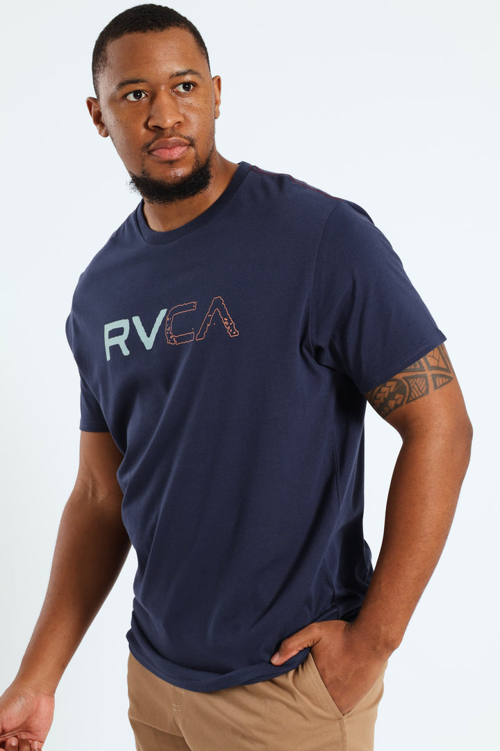 Split Path Red Stitch Tee - Navy