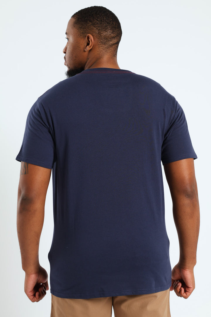 Split Path Red Stitch Tee - Navy