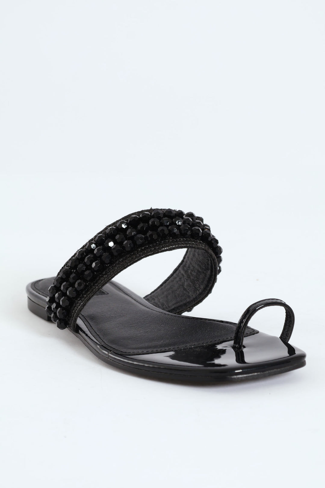 Raffia Toe Post Sandal With Diamante Detail - Black