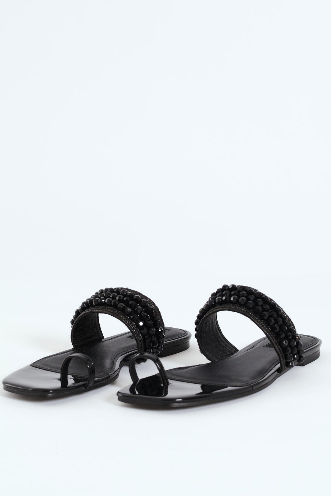 Raffia Toe Post Sandal With Diamante Detail - Black